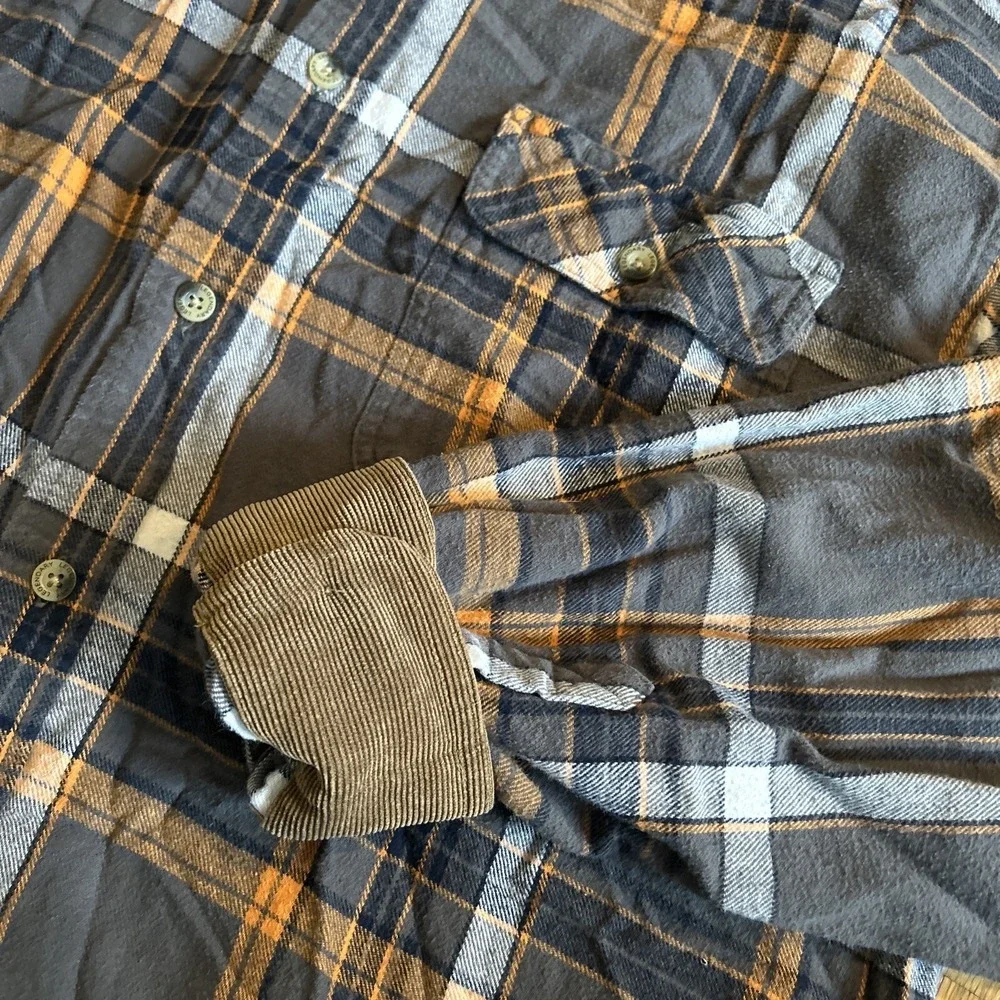 Legendary Whitetails Flannel Shirt‎ Men XL Grey Orange Plaid Corduroy Flip Cuffs